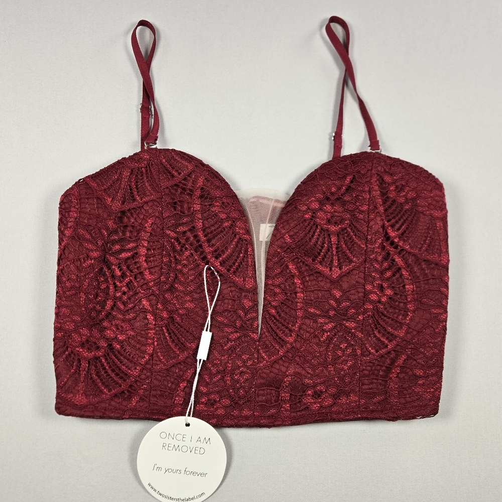 NWT Twosisters The Label Burgundy Red Lace Bodice Top